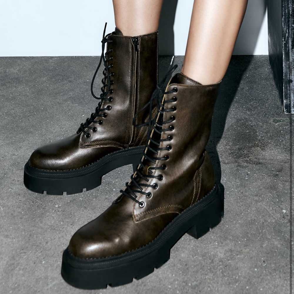Laced lug sole ankle boots